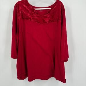 Catherines Womens Top Size 3X Burnout Velvet Trim Elevated Basics‎